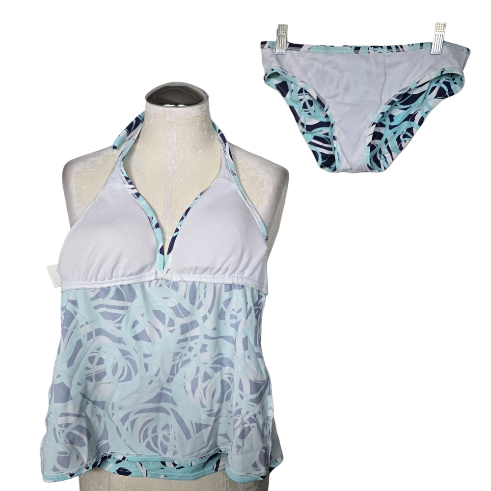Perry Ellis Blue White Twirl Print Tankini & Bottom Swimwear Matching Set S - Picture 5 of 8